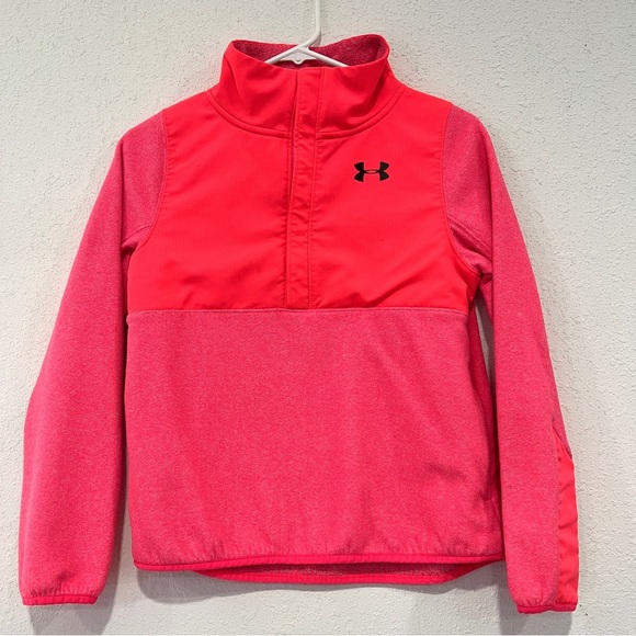 Under Armour Cold Gear Girls Pink Fleece Pullover Jacket Size Youth Large - Picture 1 of 9
